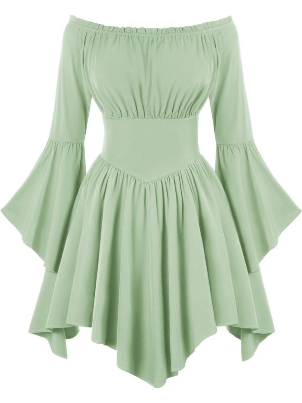 Women Light Green Renaissance Pirate Corset Dress Off Shoulder Medieval Costume - Picture 1 of 6